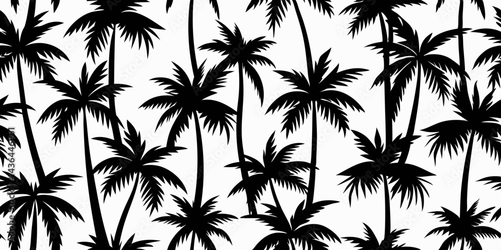 Seamless Pattern of Black Silhouette Palm Trees on White Background Seamless Pattern of Black Silhouette Palm Trees on White Background