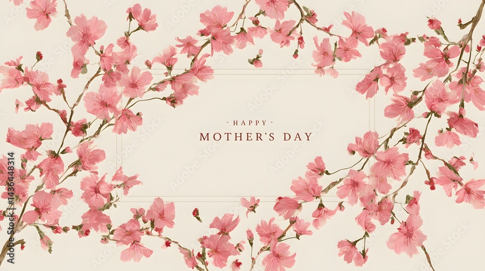 Fototapeta premium Radiant Floral Banner for Mother's Day Celebrations with Elegant Pink Blossoms and Delicate Edges