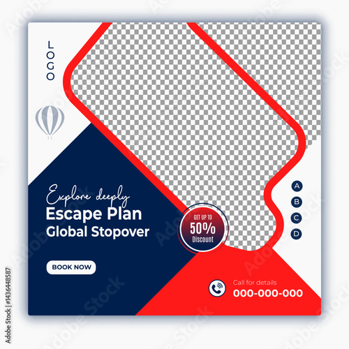 Travel and tour social media posts and web banner square design template