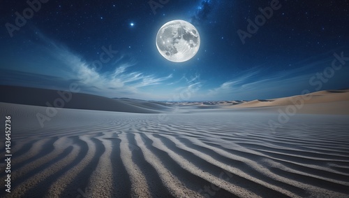 Fototapeta Naklejka Na Ścianę i Meble -  Desert landscape with moon, stars and sand dunes at night