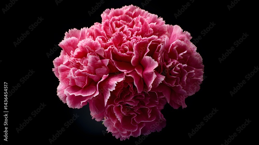 Naklejka premium Vibrant Pink Carnations in Top Down View Against Black Background Showcasing Beauty and Elegance