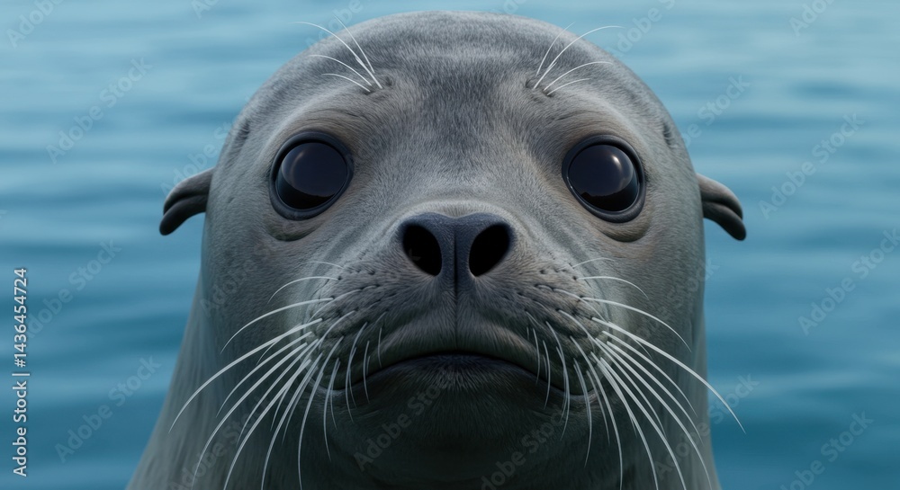 Fototapeta premium Close-up Portrait of a Curious Seal with Large Dark Eyes