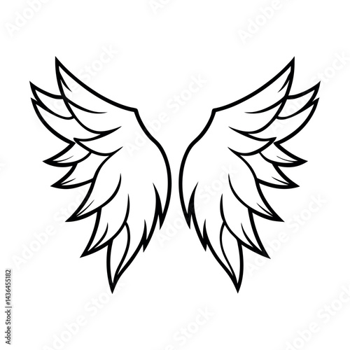 outlined raven wings with jagged feather tips
