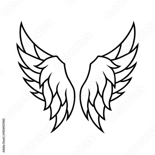 outlined raven wings with jagged feather tips