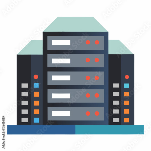 Servers, big data center vector on white background.