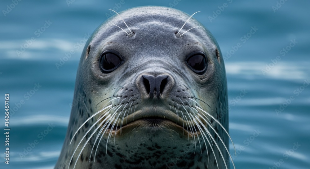 Fototapeta premium Leopard Seal Close-Up with Reflective Fur and Dark Eyes