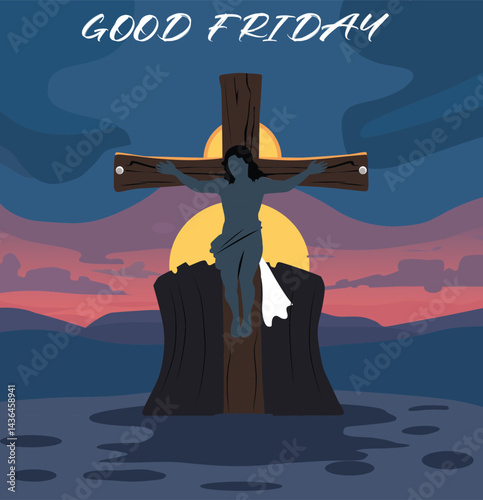 Good Day Religious Template – Jesus Christ Crucifixion Sunset Illustration