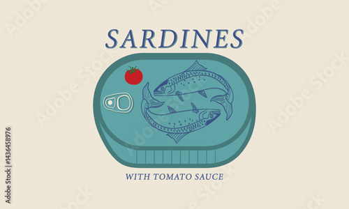  Sardines With Tomato sauce dinner  Tin box seafood fish vector fish tee shirt artwork or poster, sticker, and other uses