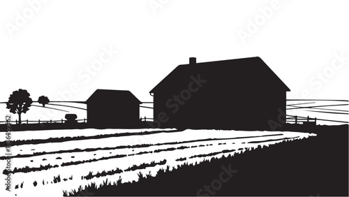 Farm silhouette. Farm landscape silhouette. Vector illustration. 