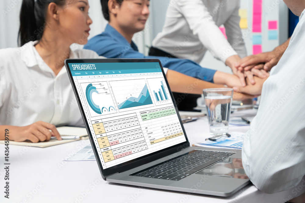 Spreadsheet document information financial startup concept. data and graphs in spreadsheet documents for online analysis project dashboard accounting digital brisk