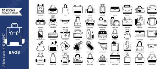Wallpaper Mural Bags line editable icon set in duotone style. Contains icons related to types of bags. Vector illustration Torontodigital.ca