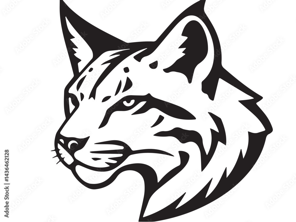 Obraz premium Black Lynx head silhouette on white background. Minimalist logo design of a lynx cat. Lynx icon. Lynx logo. 