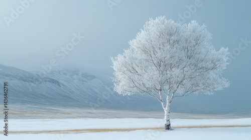 Wallpaper Mural Frosty Birch Tree Solitude, Winter Landscape, Mountain Background, Nature Scene Torontodigital.ca