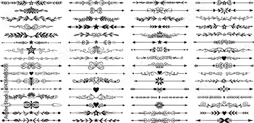 Border line, divider vector set, decorative floral ornamental elements design