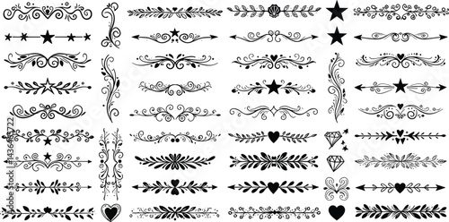 Border line, divider vector set, decorative floral ornamental elements design