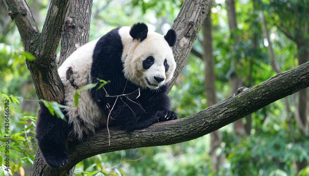 Obraz premium Giant panda, sitting on a tree branch