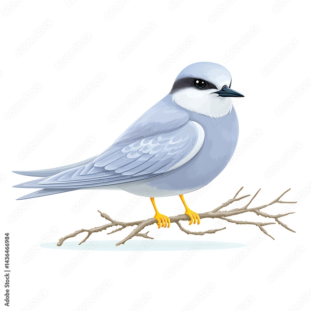 Fototapeta premium A light-grey bird perches on a bare branch, showcasing detailed feathers and bright yellow feet