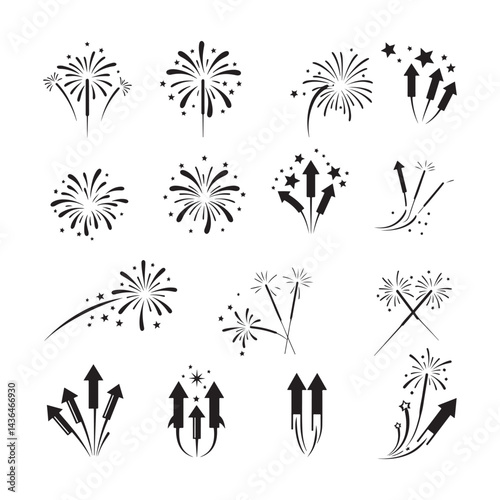 space shuttle launch rocket silhouette vector illustrations with firework effect elements design