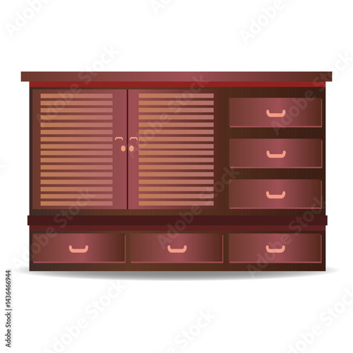 Classic vintage gold wooden cabinet vector png design