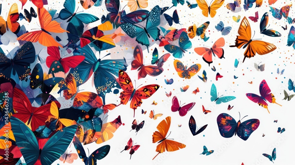Obraz premium Butterflies Flying on White Colorful group for decoration, background, and design