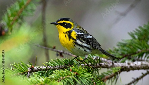 golden-cheek warbler male in the tree