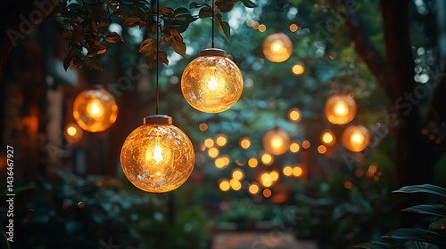 Wallpaper Mural Glowing glass lanterns hanging in a lush garden, creating a warm ambiance in the evening Torontodigital.ca