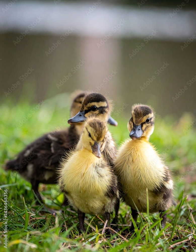 Obraz premium group of ducklings posing outdoors together