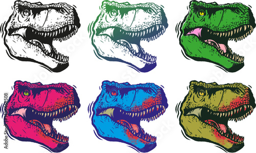 Prehistoric dinosaur head illustration. isolated clipart. Dangerous ancient predator, tyrannosaurus fossil design element