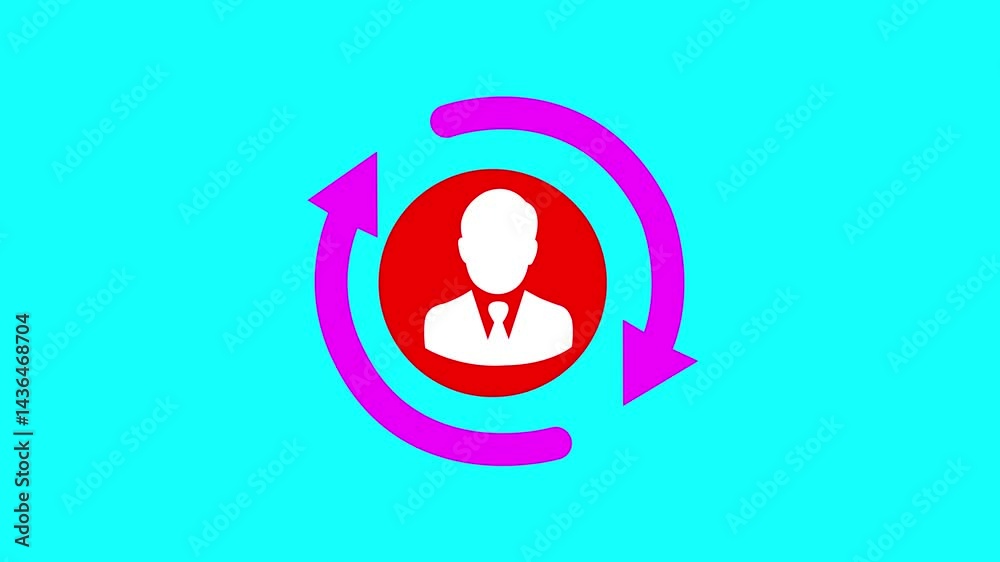 Person icon with rotation animation on a cyan background. Refreshing man mind set icon with directional arrow icon. Illustration of Modern Cute Profile Icon Animation. Person icon with rotation animation on a cyan background. Refreshing man mind set icon with directional arrow icon. Illustration of Modern Cute Profile Icon Animation.
