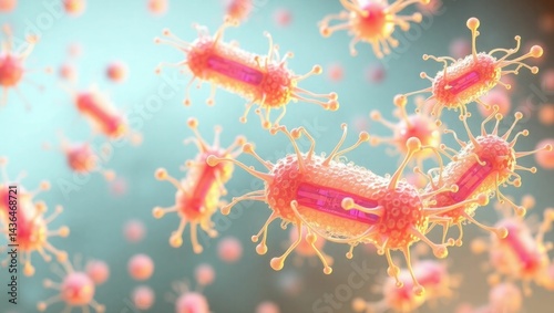 Microscopic view of bacteria and viruses in a petri dish, showcasing microbial organisms, infection research, and biological studies