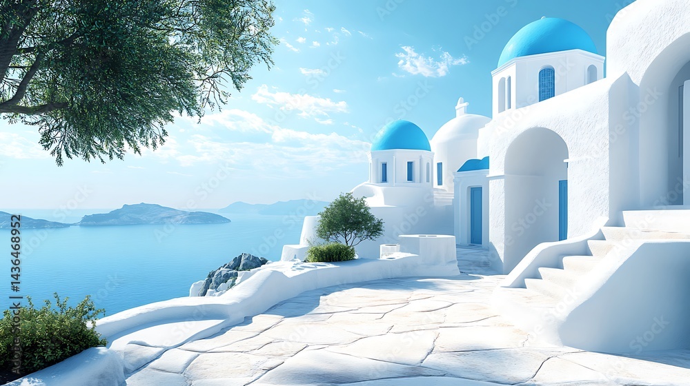 Obraz premium Mediterranean mansion with luxury pool and breathtaking ocean scenery high resolution picture