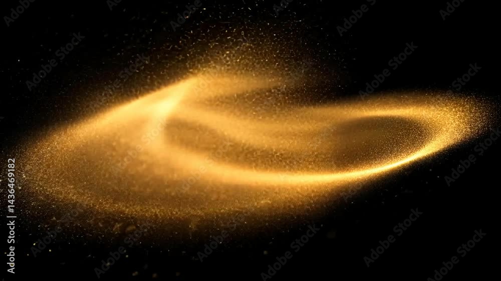 Swirling golden light trails on a black background, resembling a cosmic phenomenon with sparkling particles