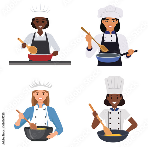 Chef Stirring Pan Vector Bundle Set
