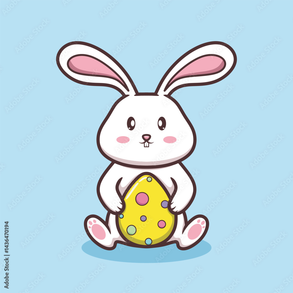 Obraz premium Cute easter eggs with bunny. happy easter holiday concept. minimal style. Festive design with Cute Easter rabbit. Vector illustration