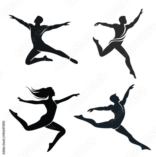Dancer Leaping with Grace Silhouette Vector Bundle Set