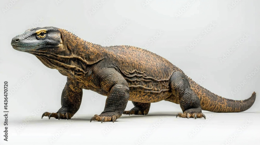 Obraz premium Komodo Dragon on the prowl: A majestic Komodo dragon, its scales gleaming in the light, walks with purpose. Capture a glimpse of this unique creature, a symbol of prehistoric wonder