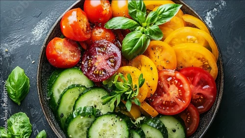 Preparing Fresh Tomato and Cucumber Salad Close Up