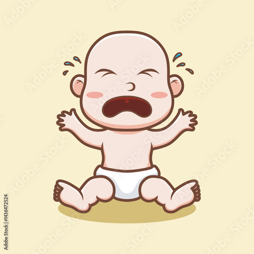 Cute Baby Boy Crying Cartoon Vector Icon Illustration. Flat Cartoon Style