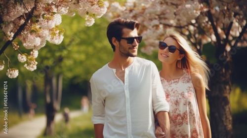 young couple in love go for a walk in the park