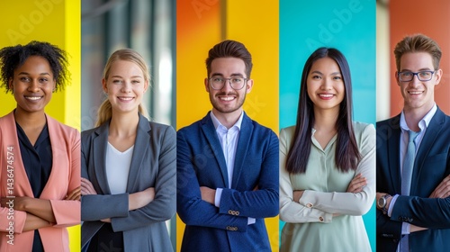 Obraz na płótnie group of young business people with different ethnicity work together as a team w salonie