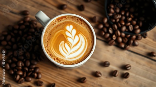 Aromatic coffee latte art on a wooden table (1)