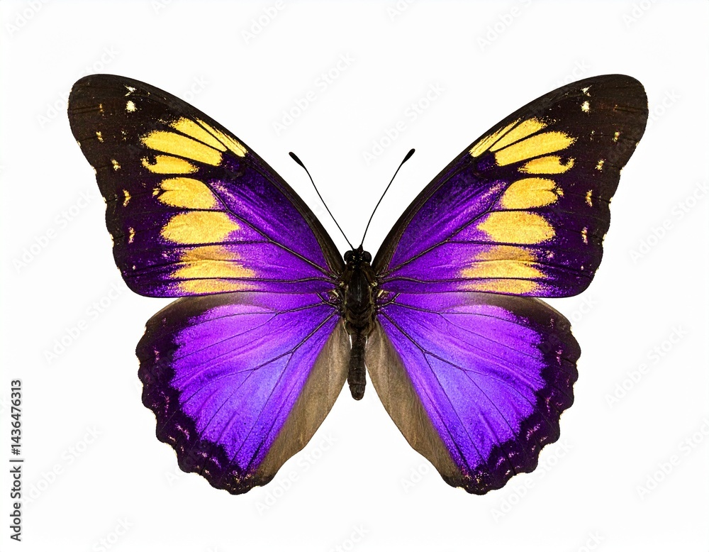 Fototapeta premium violet and golden color butterfly, isolated, white background