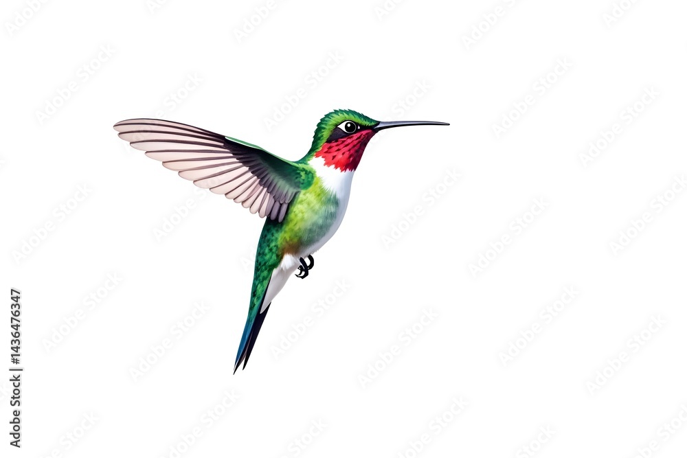 Fototapeta premium Watercolor Hummingbird with Iridescent Green and Pink Feathers on White Background
