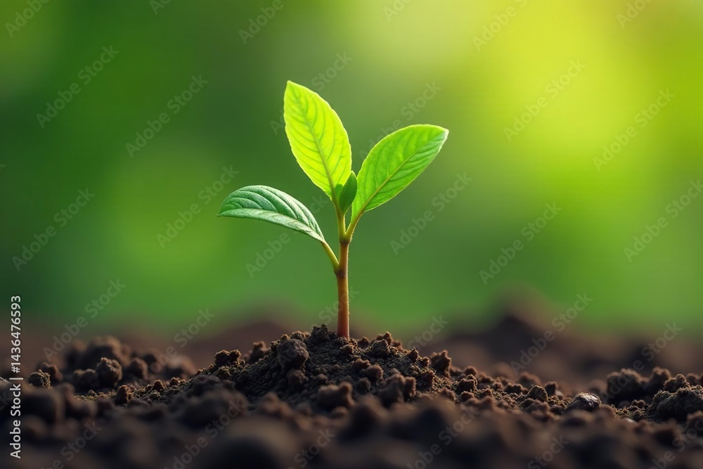 Naklejka premium Small tree seedling, thin brown stem, fresh growth , young, growth, bright