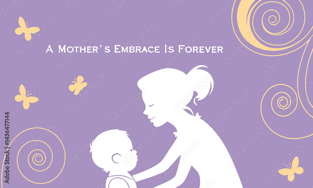 Fototapeta premium Emotional Mother's Day Illustration Featuring Tender Embrace and Butterfly Motifs, vector