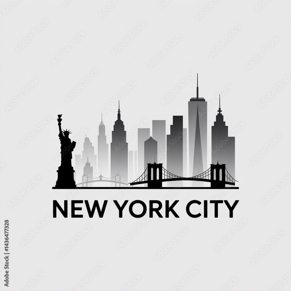 Naklejka premium New York City Skyline Silhouette — Iconic Urban Landmark Vector Illustration