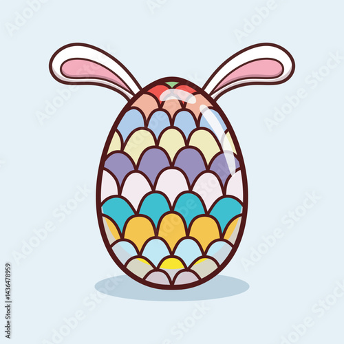 Cute Easter egg with bunny ears. Vector illustration.