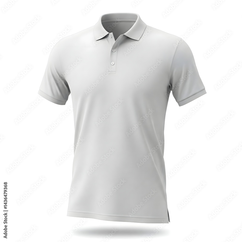 Empty White Background Display of a White Polo Shirt Mockup, with Folds and Creases Accentuated Empty White Background Display of a White Polo Shirt Mockup, with Folds and Creases Accentuated
