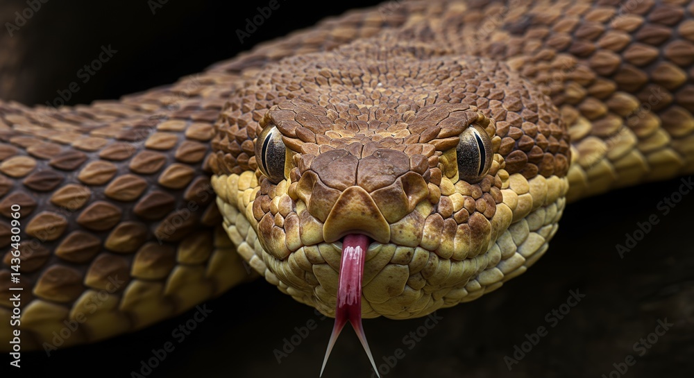 Obraz premium Close-up of Rattlesnake Head with Forked Tongue Displayed
