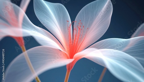 Elegant abstract flower design with soft pink petals and delicate details on a blue background